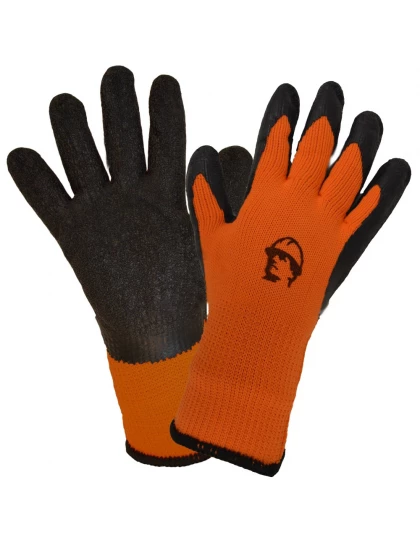 Перчатки хб/пэ 10G с рельефным латексным покрытием, оранжевый/черный (65гр) упаковка 240 пар | СПЕЦ-СИЗ - спецодежда и средства индивидуальной защиты